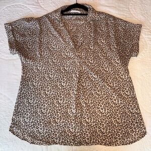All in Favor Short Sleeve Button Back Leopard Print Blouse